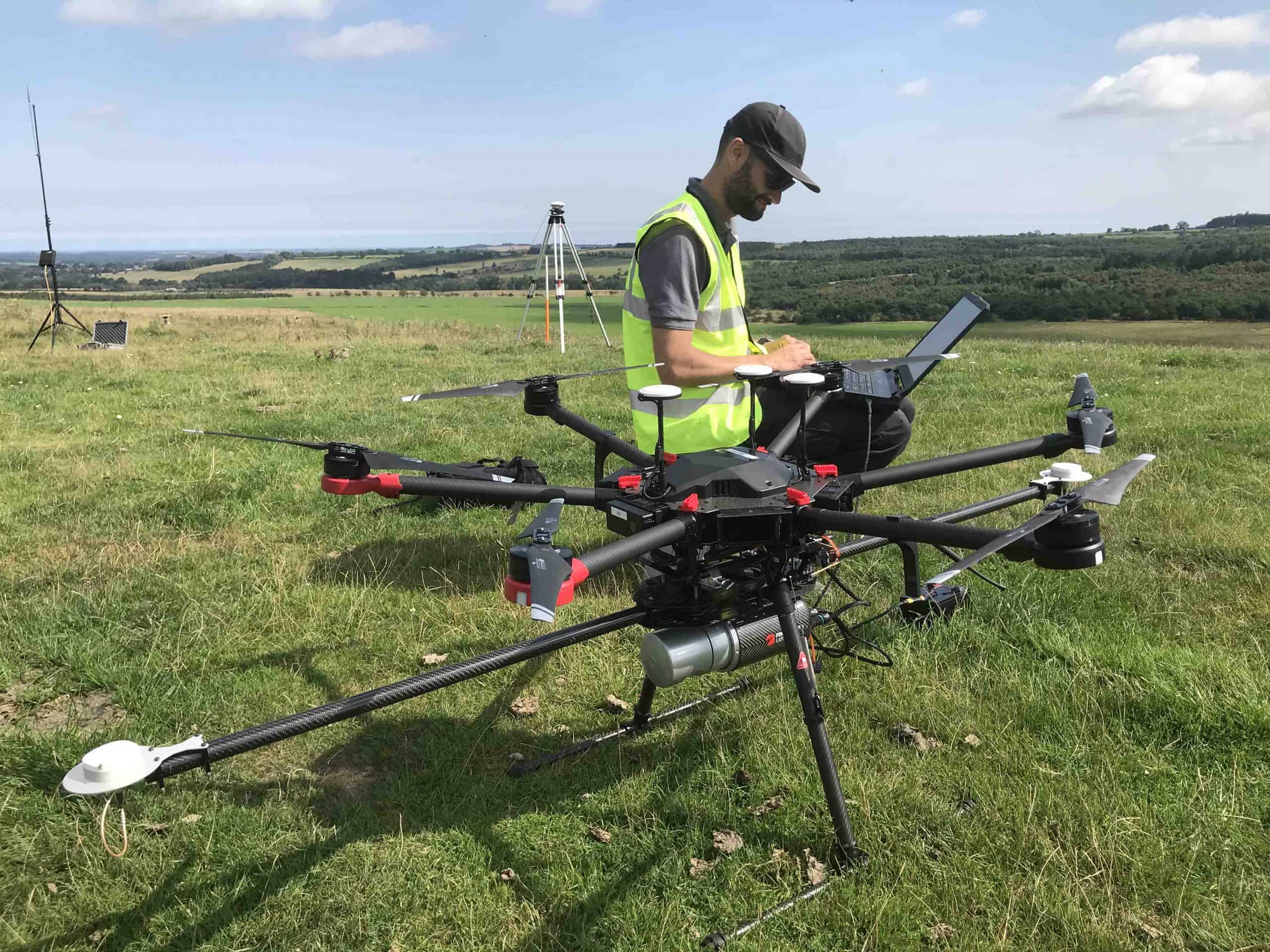 The drone, which is equipped with LiDAR mapping technology, is prepared for takeoff © Mapix